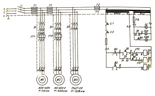 Електрична схема верстата CU-630, CU-630М, CU-630Г, CU-630Ф1 Схема електрична токарно-гвинторізного верстата CU-630, CU-630М, CU-630Г, CU-630Ф1
